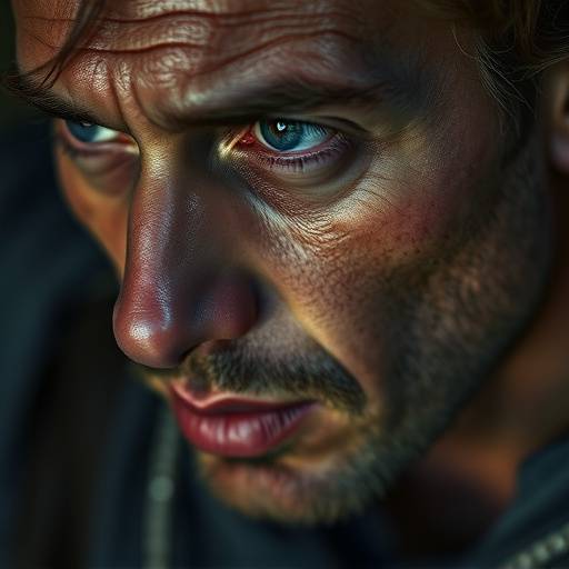 Een close-up van een acteur die een subtiele, emotionele reactie speelt voor de camera.