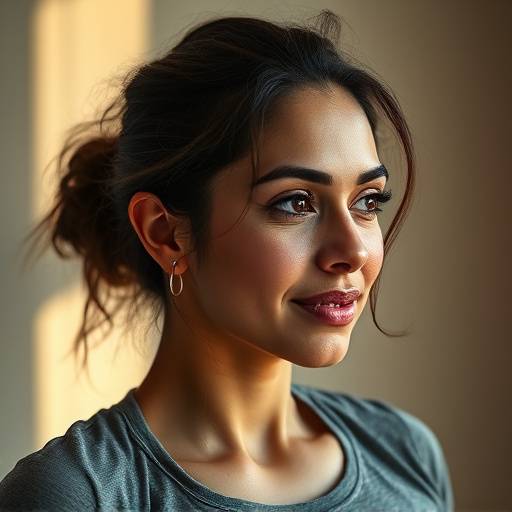 Portretfoto van Fatima Al-Amir, bewegingscoach met een atletische bouw en een energieke uitstraling.