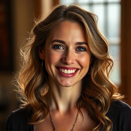Portretfoto van Sophie Dubois, actrice en gastdocent met een expressieve gezichtsuitdrukking en een warme glimlach.